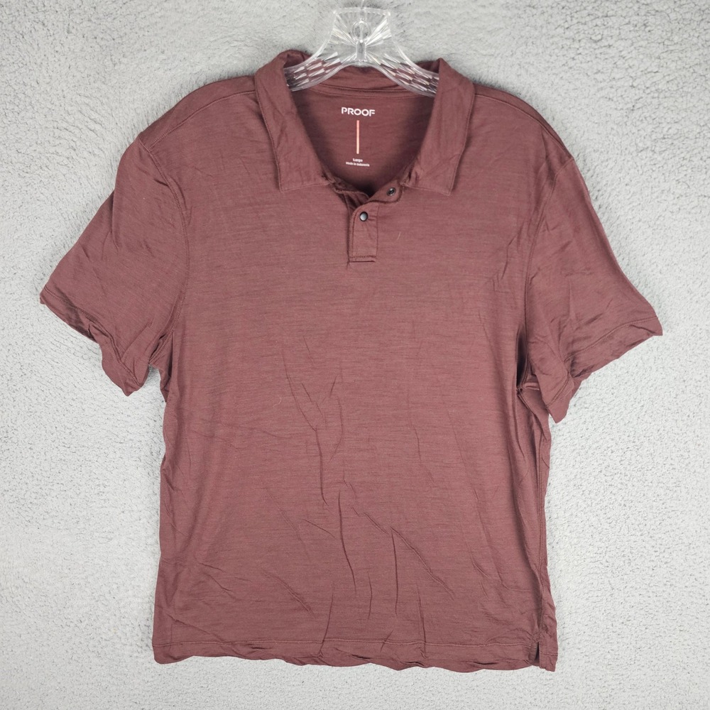 Proof Polo Mens Large Burgundy 72-Hour Merino Blend Snap Button Short Sleeve